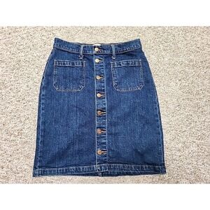 J.Crew Denim Button Front Skirt Size 29 Medium Wash Rose Gold Buttons Mid Length